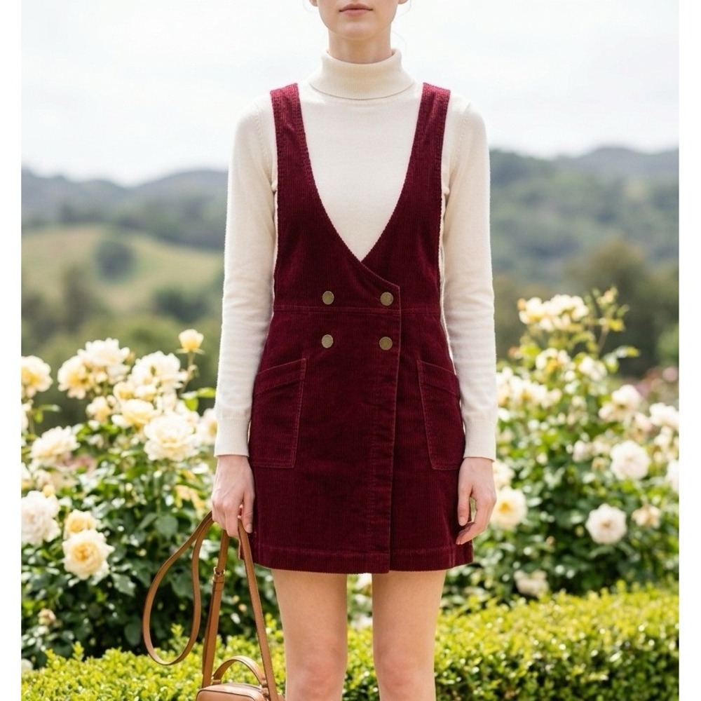 Free People Burgundy Corduroy Pinafore Mini Dress